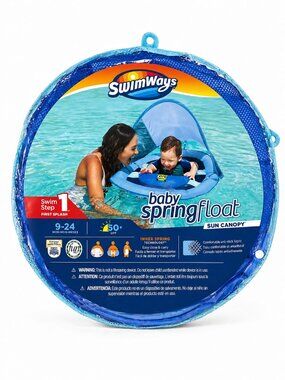 SwimWays Baby Spring Float Sun Canopy Inflatable Pool Float for Baby Boys Blue